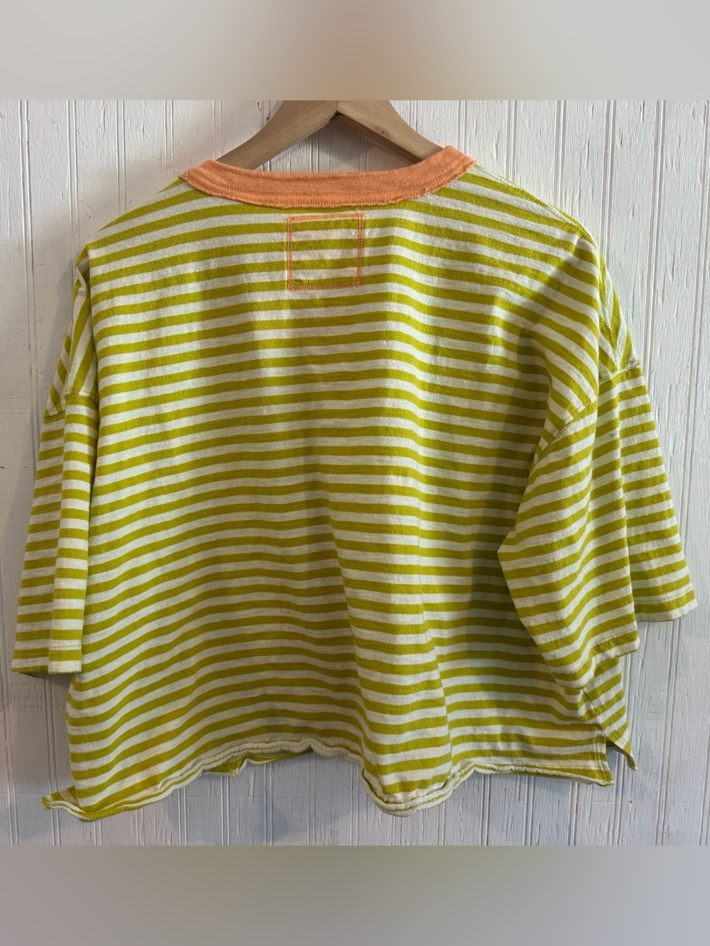 Aerie, Lime & Peach Striped Henley Crop Tee - Picture 5 of 5